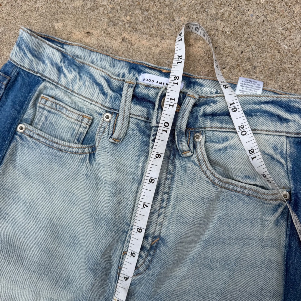 Good American Good Standard Barrel Women 00 Blue Two Tone High Rise Wide Tapered - Picture 11 of 13